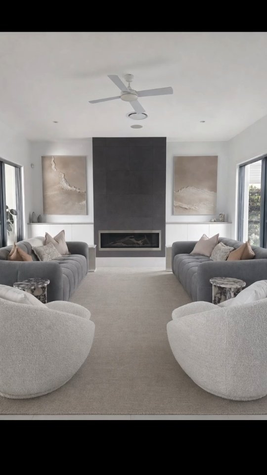 This is what intentional design does to a space. Boucle chairs, tufted velvet sofas, marble side tables, original artwork, every layer working together to bring warmth back to a home that's been through so much. 
This space is ready for everything ahead. The dinner parties, the gatherings, the memories still to be made. Welcome home 🤍 
Before → After. The difference is everything

#interiordesign #beforeandafter #livingroomdesign #homestyling #interiorinsporation