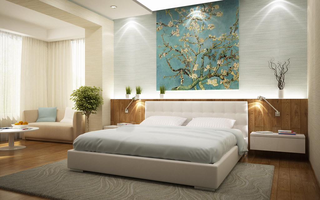 A bedroom on the quiet side of the building