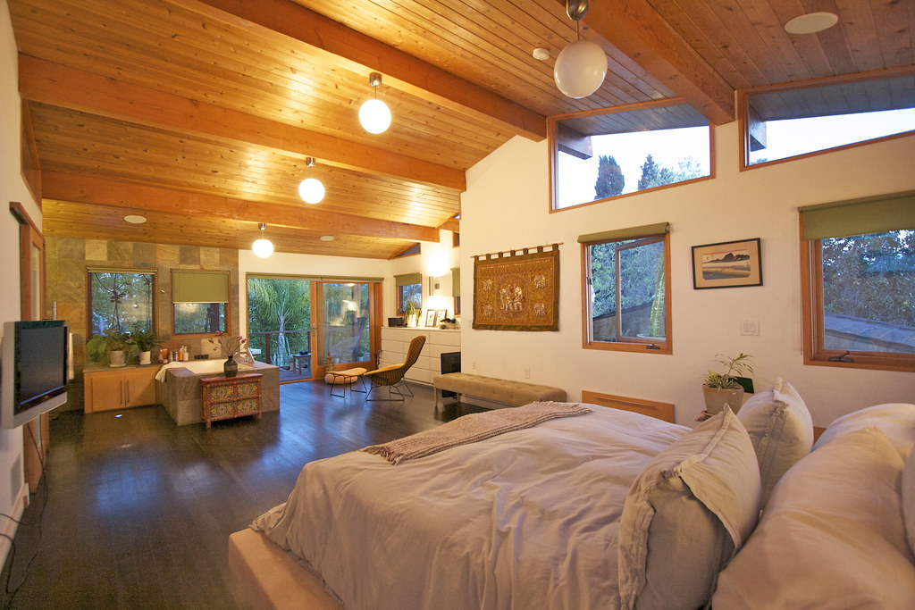 The open bedroom in a top-floor flat