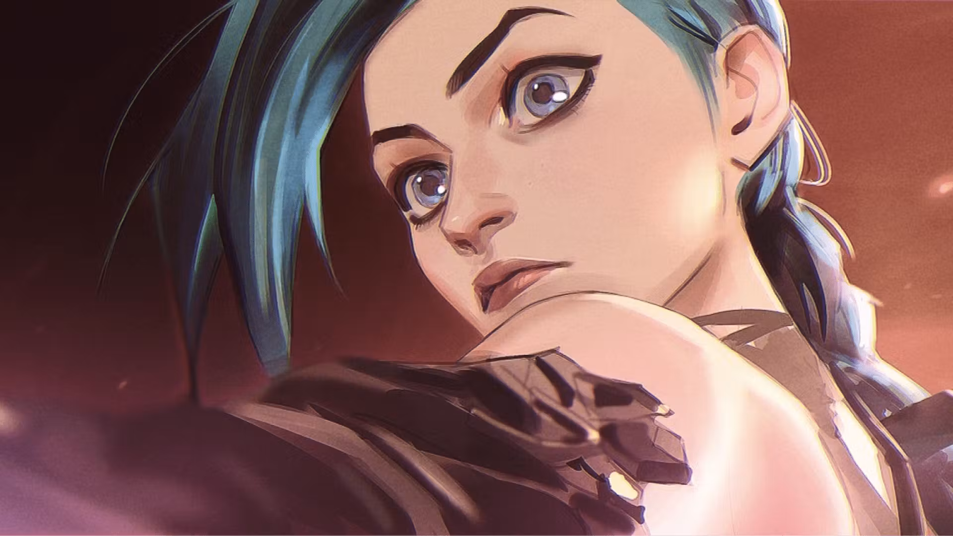 Close up portrait of Jinx (Aurora style).